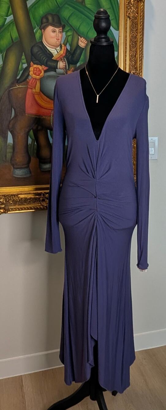 Patrizia Pepe NWT Purple Ruched V Neck Asymmetric Maxi Dress Italy Womens IT 44